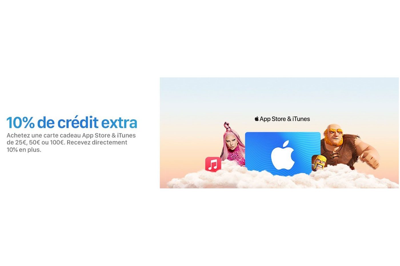 Bon plan : un code promo  de 10 € offert pour l'achat d'une carte  cadeau Apple d'au moins 100 €