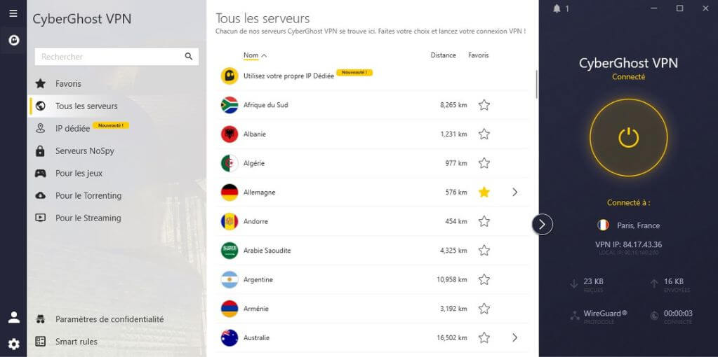 Interface CyberGhost sur Windows