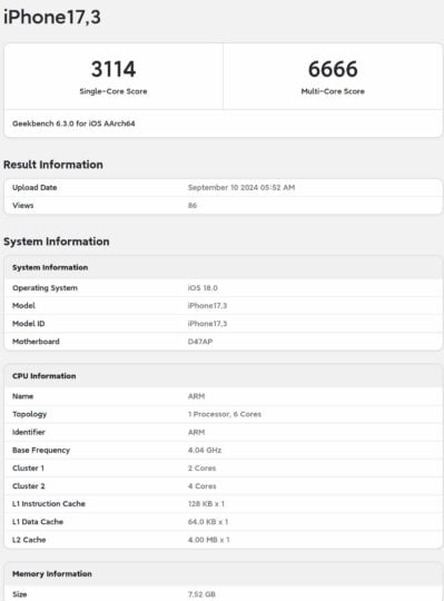 Iphone 16 Geekbench