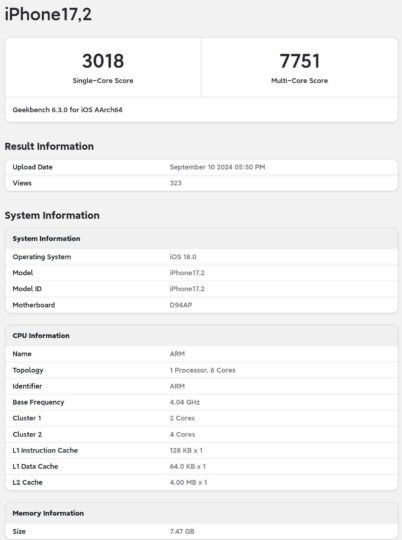 Iphone 16 Pro Geekbench