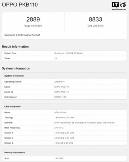 Oppo Find X8 Geekbench