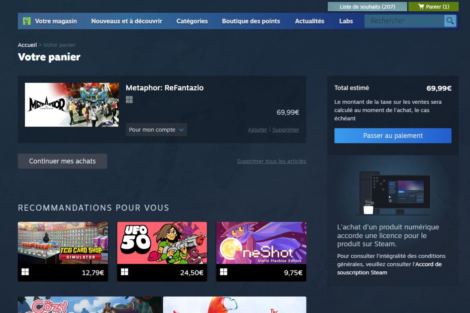 Achat d'un nouveau message Steam