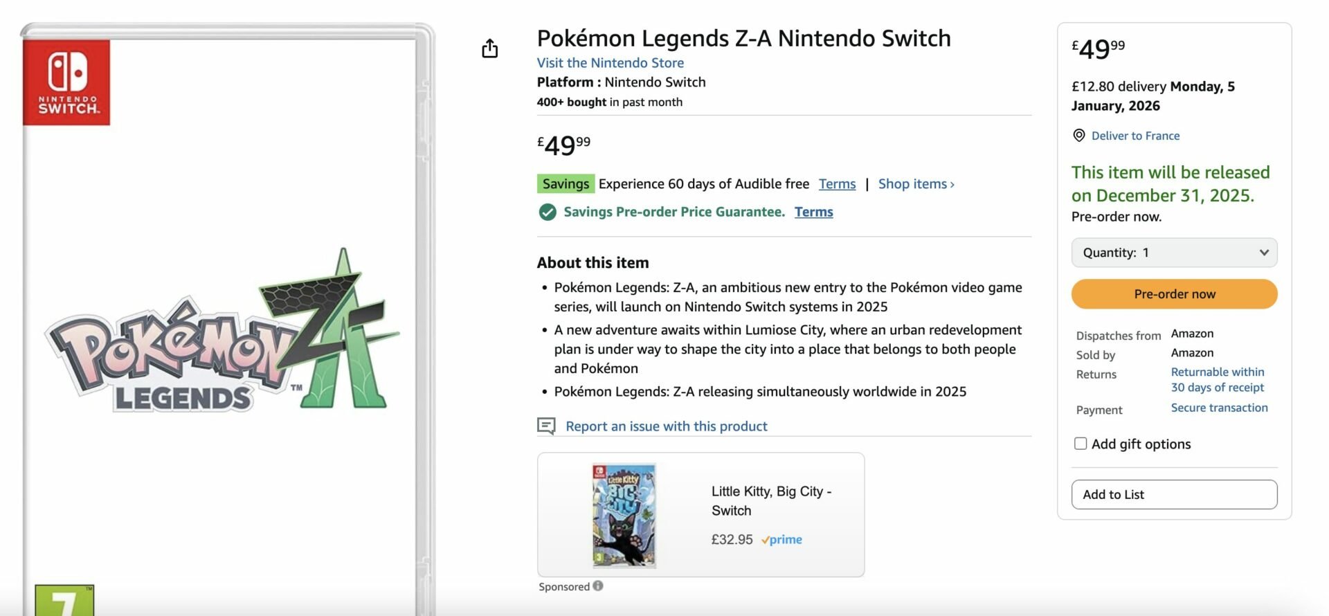 Fiche Jeu Legends Pokemon Z A Amazon Uk