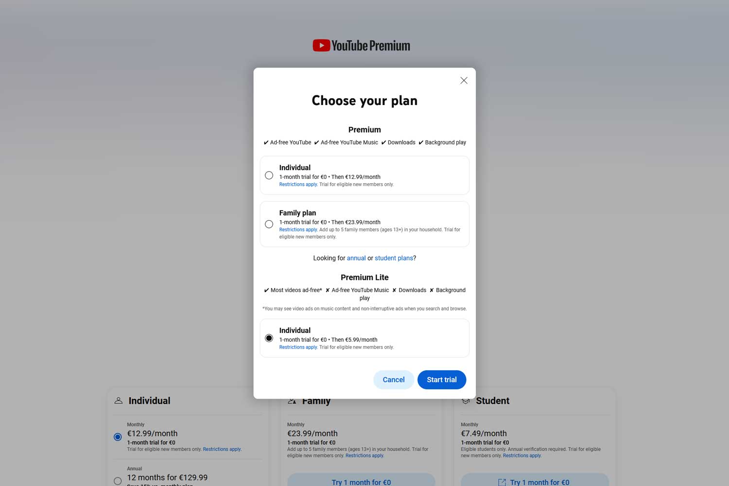 Youtube Premium Lite Allemagne 1