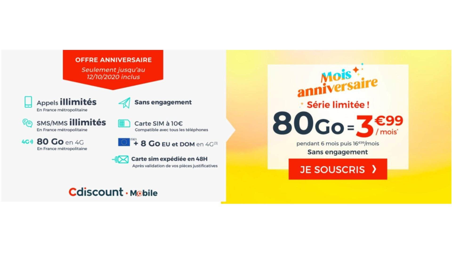 Ce forfait Mobile 80 Go est à seulement 3,99 euros pendant 6 mois