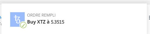 Confirmation achat Tezos XTZ eToro