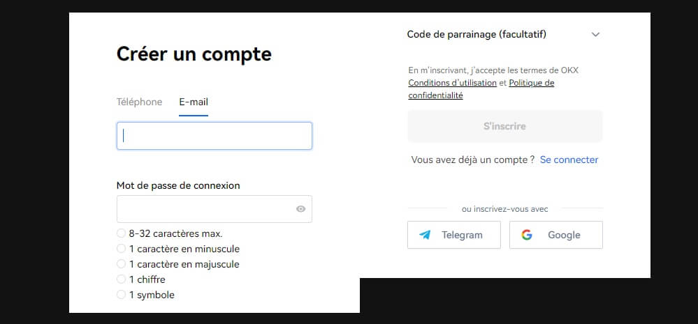 créer un compte sur okx