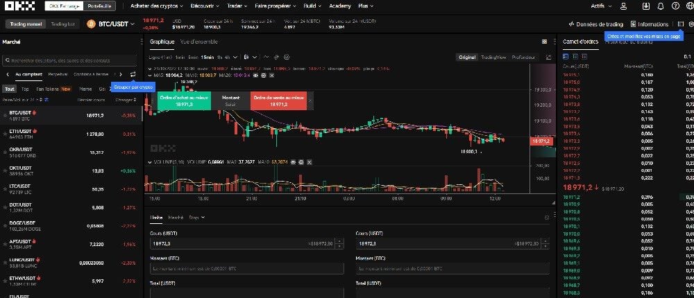 interface de trading okex