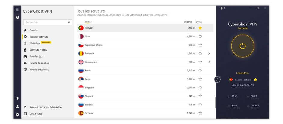 Application CyberGhost pour le Portugal