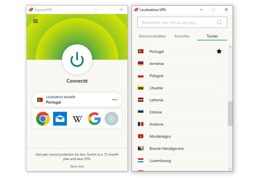 Application ExpressVPN pour le Portugal