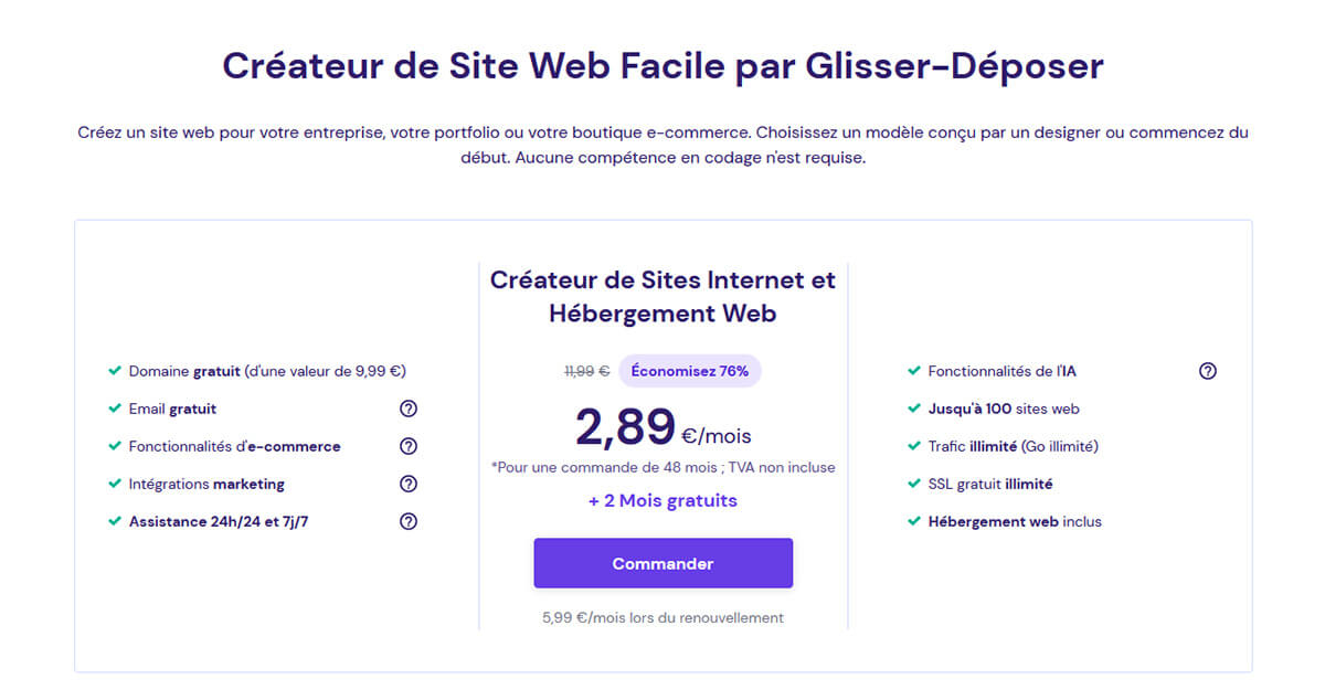 Plan créateur site Hostinger