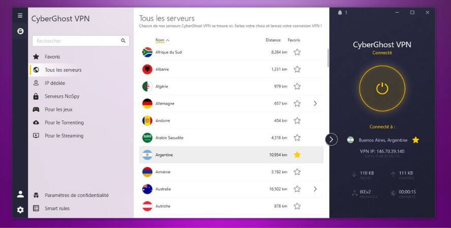 CyberGhost gratuit pour l'Argentine