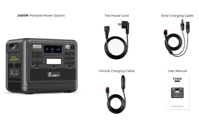 FOSSiBOT F2400 Centrale électrique portable, batterie LiFePO4 2048 Wh,  générateur solaire de sortie 2400 W, 3 x AC RV voiture USB